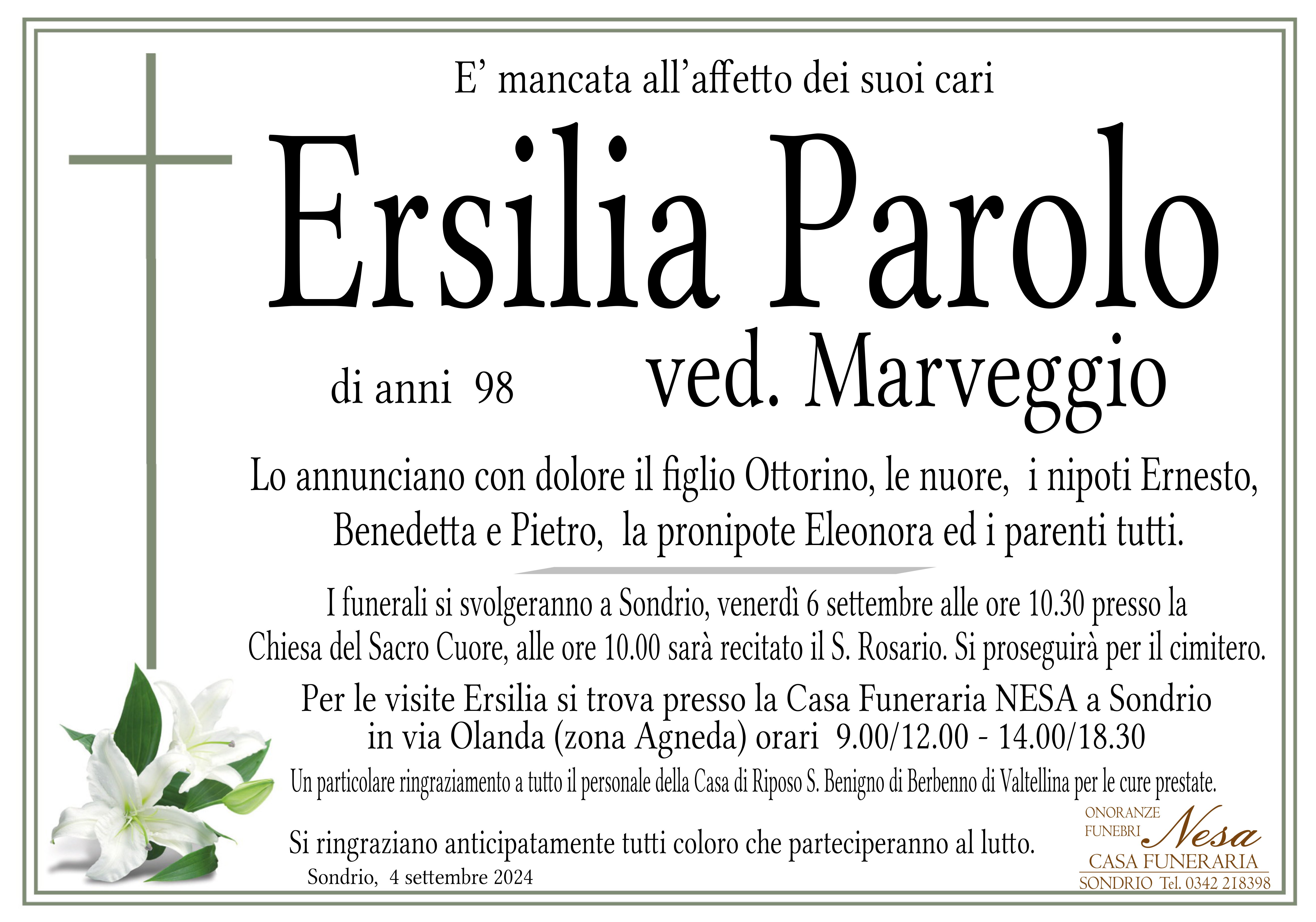 Necrologio ERSILIA PAROLO